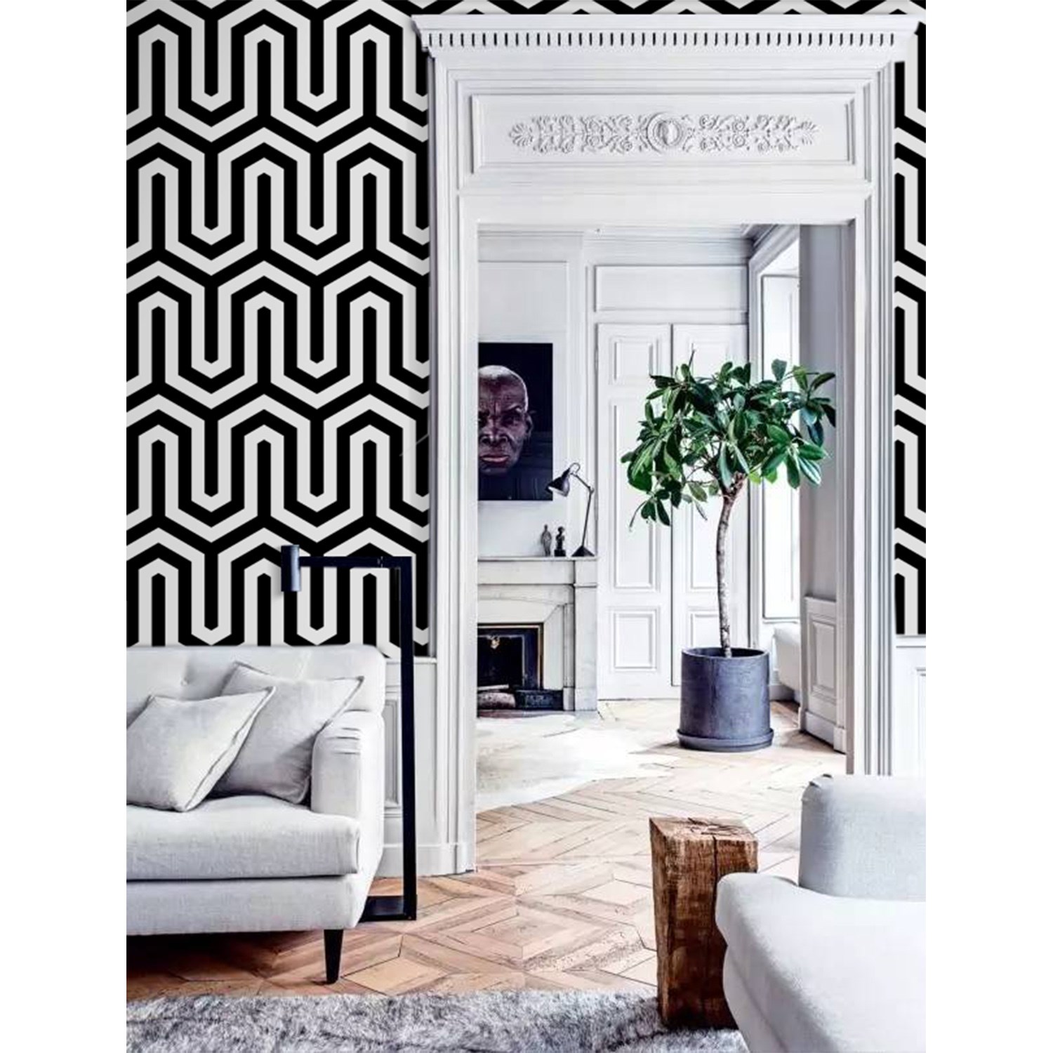 geometric pattern in scandinavian style self adhesive wallpaper peel and stick wall mural temporary wallpaper Grey chevron wallpaper