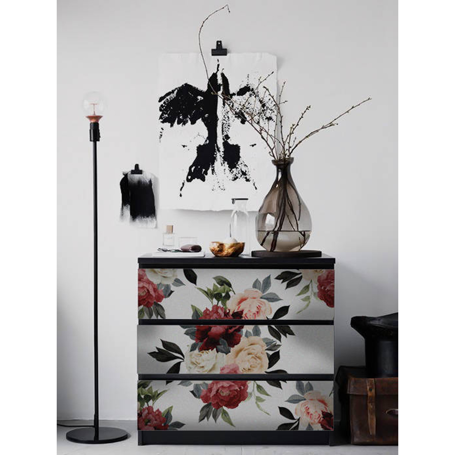 IKEA MALM dresser vintage roses Removable sticker for furniture decor