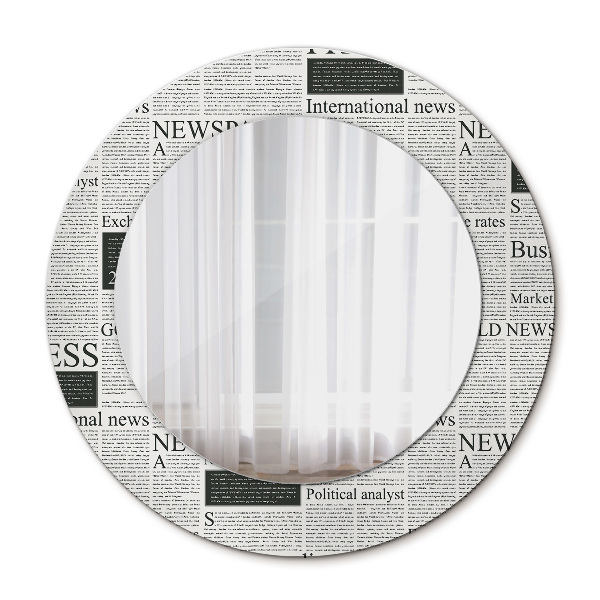 Lustro z nadrukiem okrągłe Wzór z gazet