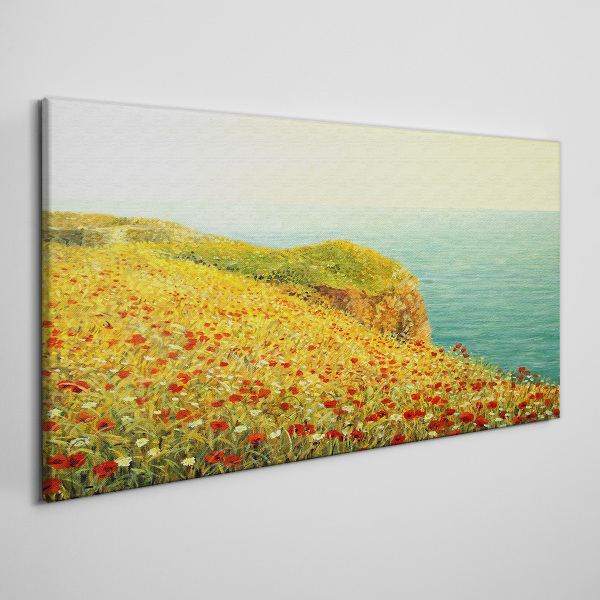 Obraz na Płótnie kwiaty wybrzeże klif morze