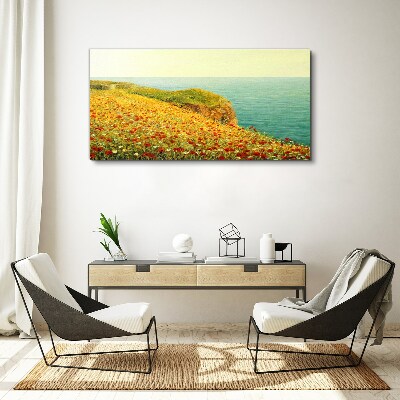 Obraz na Płótnie kwiaty wybrzeże klif morze