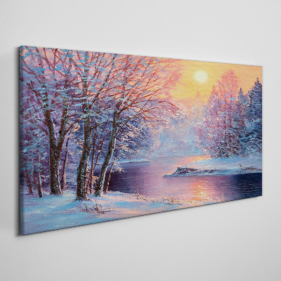 Obraz Canvas zima rzeka drzewa słońce