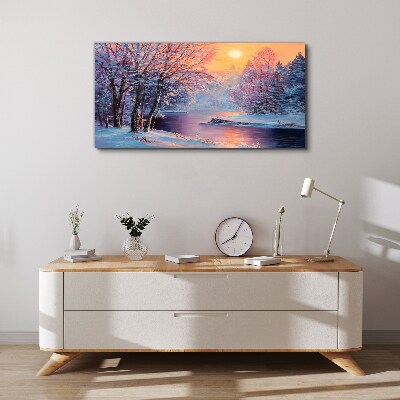 Obraz Canvas zima rzeka drzewa słońce