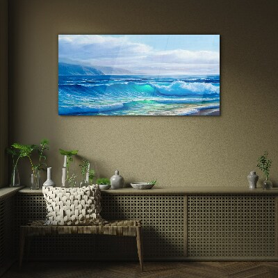 Obraz Szklany morze fale chmury